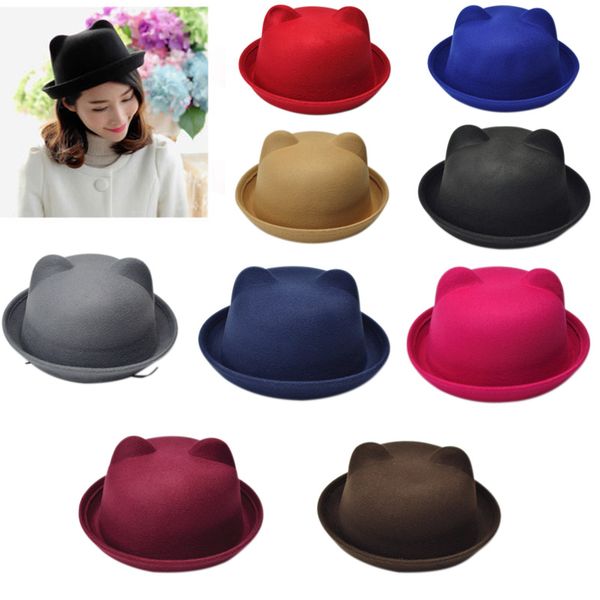 women cat ears cap jazz bowler felt fedora hat spring autumn cylinder caps bonnet ik88, Blue;gray
women cat ears cap jazz bowler felt fedora hat spring autumn cylinder caps bonnet ik88, Blue;gray
