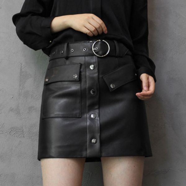 2020 women spring genuine real sheep leather skirt w28, Black
2020 women spring genuine real sheep leather skirt w28, Black