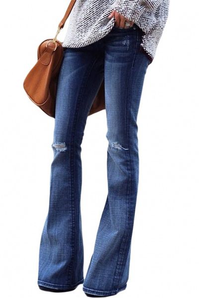 women ripped flare jeans mid rise fitted denim pants dhl classic high waist denim bell bottoms jeans, Blue
women ripped flare jeans mid rise fitted denim pants dhl classic high waist denim bell bottoms jeans, Blue