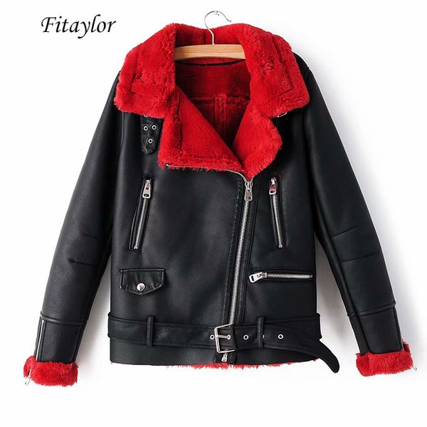 fitaylor new women faux pu leather jacket warm thick faux lamb wool leather jacket turndown collar motorcycle zipper outerwear, Black
fitaylor new women faux pu leather jacket warm thick faux lamb wool leather jacket turndown collar motorcycle zipper outerwear, Black