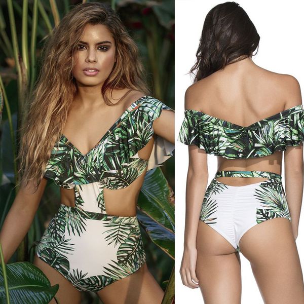 womens swimsuit off-the-shoulder one-piece swimsuit green bamboo leaves print swimwear, Black;white
womens swimsuit off-the-shoulder one-piece swimsuit green bamboo leaves print swimwear, Black;white