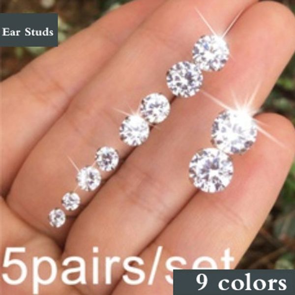six claw jewelry 5 pairs of earrings stud men and women fashion color zircon earring, Golden;silver 
six claw jewelry 5 pairs of earrings stud men and women fashion color zircon earring, Golden;silver