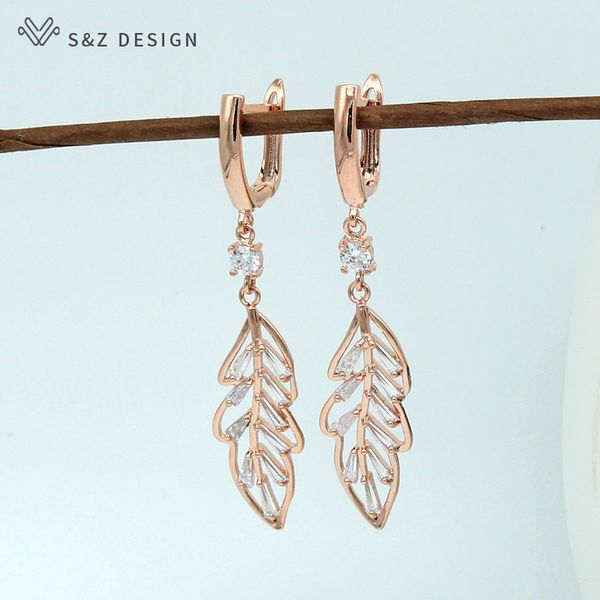 s&z new hollowed-out leaf zircon long dangle earrings 585 rose gold japanese/korean for women girl's trendy wedding party gift, Golden
s&z new hollowed-out leaf zircon long dangle earrings 585 rose gold japanese/korean for women girl's trendy wedding party gift, Golden