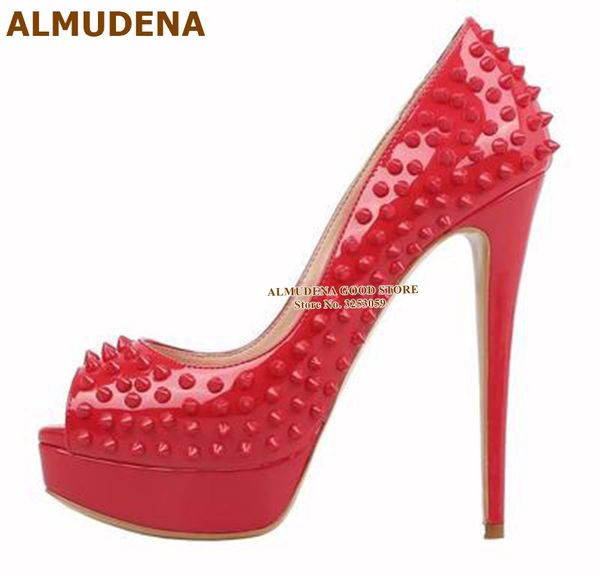 almudena brand platform rivets high heel pumps open toe stiletto heels spikes wedding shoes studded red purple dress shoes, Black
almudena brand platform rivets high heel pumps open toe stiletto heels spikes wedding shoes studded red purple dress shoes, Black