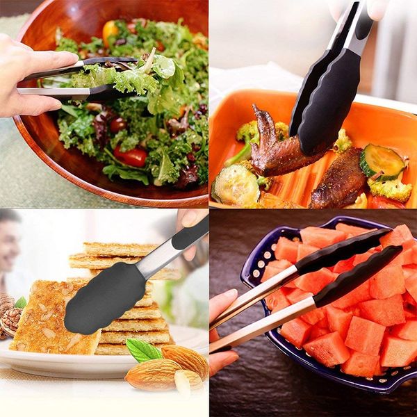kitchen tongs for cooking or grilling stainless steel,w/heat resistant silicone tips - perfect for bbq or household cooking bbq tools acce
kitchen tongs for cooking or grilling stainless steel,w/heat resistant silicone tips - perfect for bbq or household cooking bbq tools acce