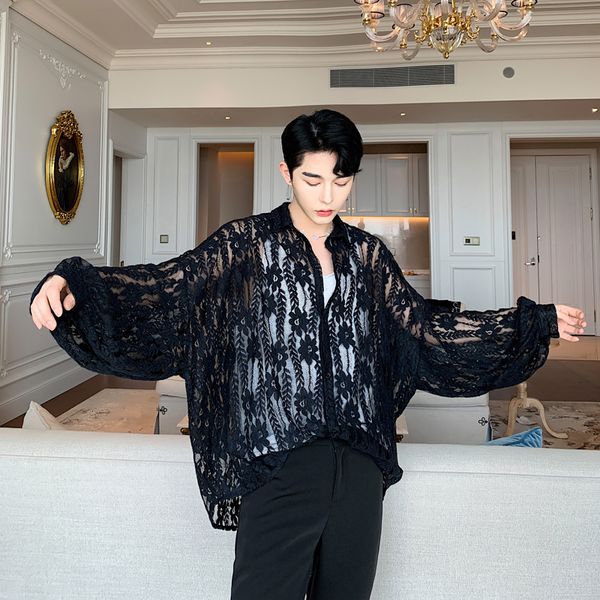 mixcubic 2019 spring summer british style retro unique lace shirts men casual loose hollow perspective shirts for men, White;black
mixcubic 2019 spring summer british style retro unique lace shirts men casual loose hollow perspective shirts for men, White;black