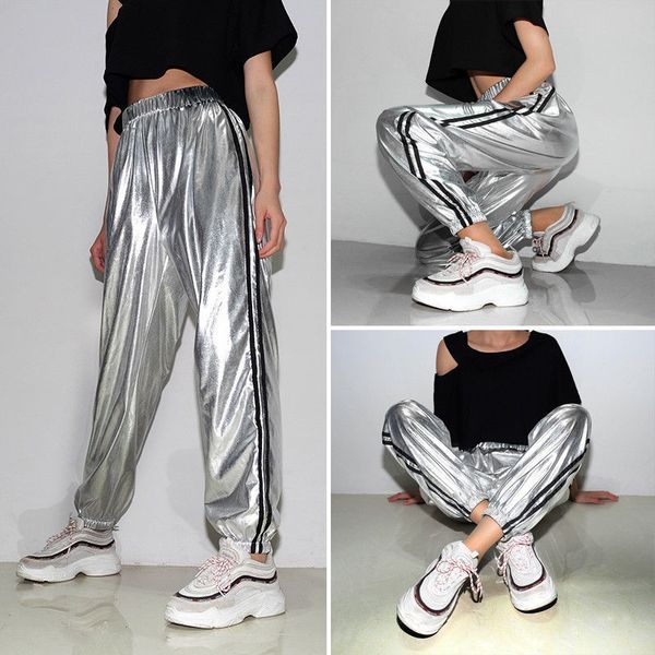 women casual elatic waist stripes pants wet-look high stretchy sport sweatpants, Blue
women casual elatic waist stripes pants wet-look high stretchy sport sweatpants, Blue