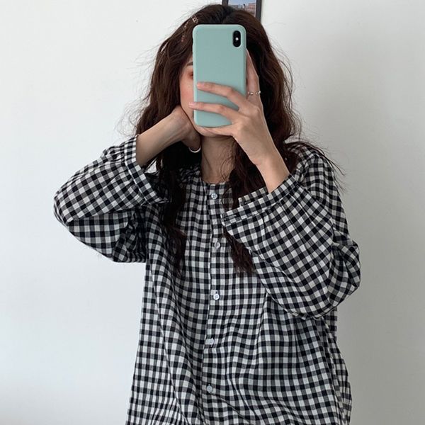 women's blouses & shirts fashion korean round neck plaid loose sweet casual long-sleeved shirt yellow blouse women, White
women's blouses & shirts fashion korean round neck plaid loose sweet casual long-sleeved shirt yellow blouse women, White