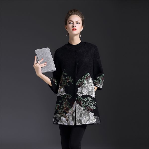 2017 new winter embroidery elegant women woolen coat chinese style single breasted female long coat plus size, Black
2017 new winter embroidery elegant women woolen coat chinese style single breasted female long coat plus size, Black