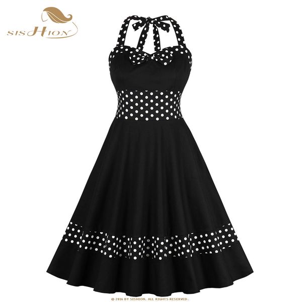 sishion women ladies pin up dress 2019 new vd1066 elegant cotton black polka dots bow swing retro backless vintage dress, Black;gray
sishion women ladies pin up dress 2019 new vd1066 elegant cotton black polka dots bow swing retro backless vintage dress, Black;gray