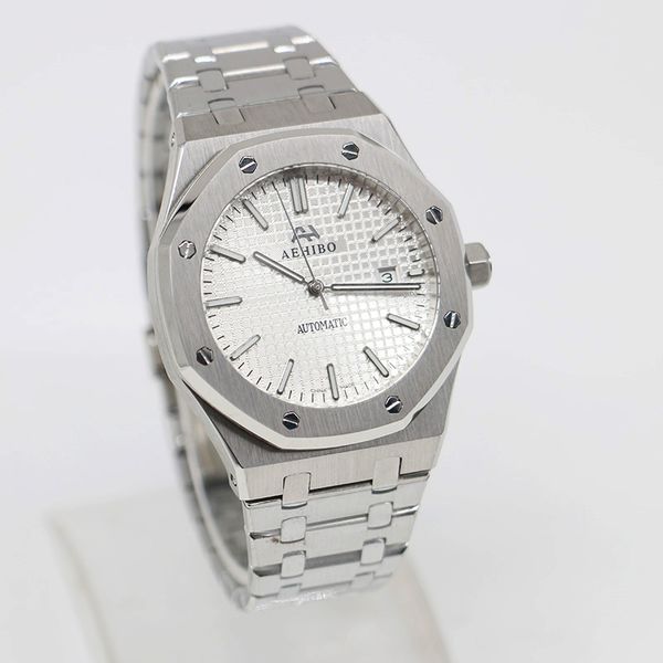 u1 factory quality v3 aehibo brand silve dial automatic mechanical glass back mens watch 42mm stainless steel watches royal oak wristwatches, Slivery;brown
u1 factory quality v3 aehibo brand silve dial automatic mechanical glass back mens watch 42mm stainless steel watches royal oak wristwatches, Slivery;brown