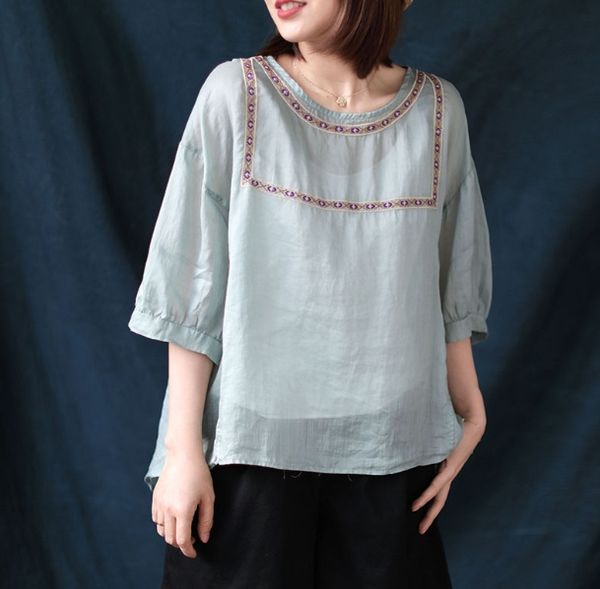 temperament loose slim embroidered embroidery linen shirt t-shirt women's seven-point sleeve thin 3974, White
temperament loose slim embroidered embroidery linen shirt t-shirt women's seven-point sleeve thin 3974, White