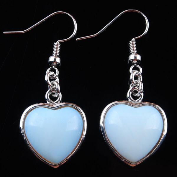 

wojiaer natural white opal gem stone women earrings love heart shape bead dangle pendant drop earrings jewelry gift for women girls dr3192, Silver