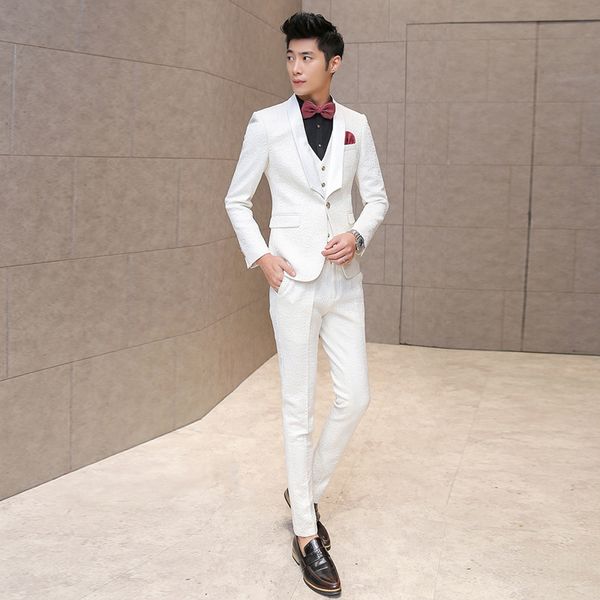 elegant formal slim tide men's embossed suit suit dark flower white three-piece groom wedding dress, White;black
elegant formal slim tide men's embossed suit suit dark flower white three-piece groom wedding dress, White;black