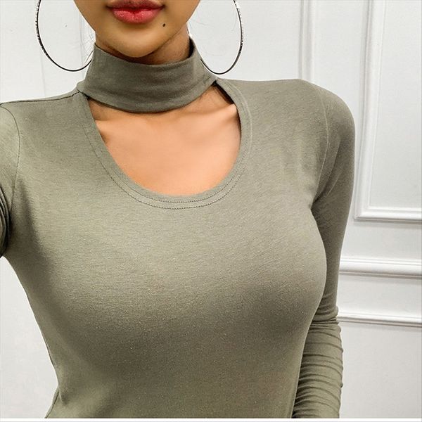 women's solid color hollow high collar base 2019 slim t- shirt long sleeve t-shirt women's top, White
women's solid color hollow high collar base 2019 slim t- shirt long sleeve t-shirt women's top, White