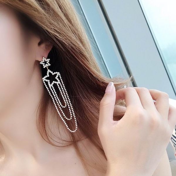 2019 european and america full rhinestone star crystal tassel long earrings for women luxury statement party drop oorbellen gift, Silver
2019 european and america full rhinestone star crystal tassel long earrings for women luxury statement party drop oorbellen gift, Silver