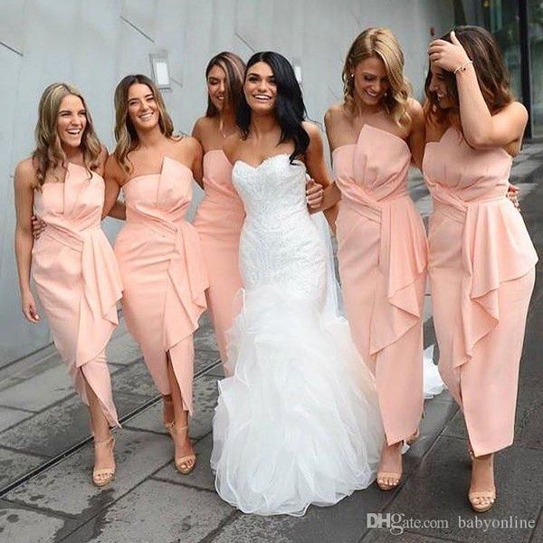 2019 pleats ruffles tea length pink bridesmaids dresses strapless maid of honor gowns for summer wedding guests plus size, White;pink
2019 pleats ruffles tea length pink bridesmaids dresses strapless maid of honor gowns for summer wedding guests plus size, White;pink