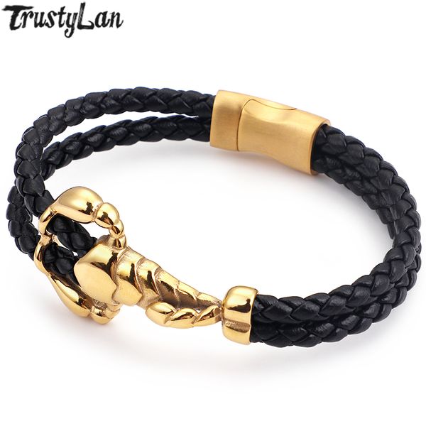 double layer braided genuine leather rope chain gold color stainless steel scorpion bracelet men mens bracelets handmade jewelry, Golden;silver
double layer braided genuine leather rope chain gold color stainless steel scorpion bracelet men mens bracelets handmade jewelry, Golden;silver