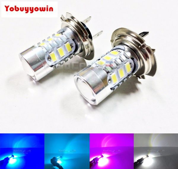 2pcs pink/blue/ice blue h7 15w high power bright car led bulbs 5730 15 smd fog light/high beam drl 12v