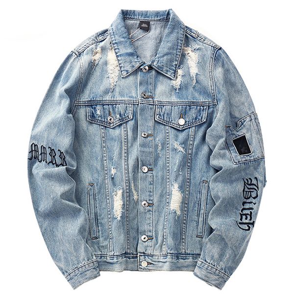 mens denim jackets ripped holes vintage gothic letter embroidery hip hop jeans jacket men streetwear windbreaker bomber jacket, Black;brown
mens denim jackets ripped holes vintage gothic letter embroidery hip hop jeans jacket men streetwear windbreaker bomber jacket, Black;brown