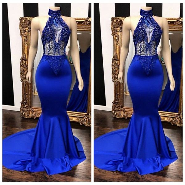super fashion high neck sleeveless satin royal blue prom dress mermaid sweep train engagement party dress beading long evening dresses, Black;red
super fashion high neck sleeveless satin royal blue prom dress mermaid sweep train engagement party dress beading long evening dresses, Black;red