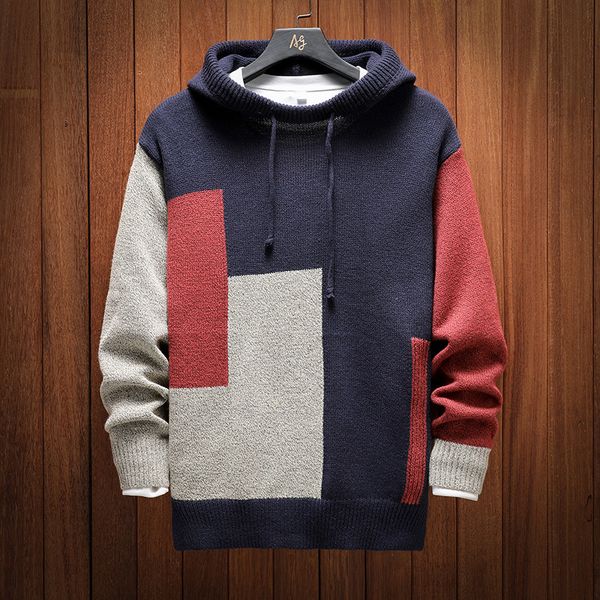autumn and winter 2020 new men's hooded color matching loose sweater fashion personality casual knitting sweater, White;black
autumn and winter 2020 new men's hooded color matching loose sweater fashion personality casual knitting sweater, White;black