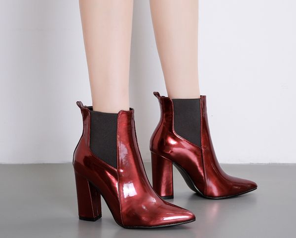 good 2019 winter fashion thick high heels ankle women boots pointed toe patent leather female red boot party shoes size 35-40, Black
good 2019 winter fashion thick high heels ankle women boots pointed toe patent leather female red boot party shoes size 35-40, Black
