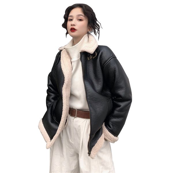 women fur motorcycle leather jacket winter vintage female loose thick pu coat plus size spliced women winter leather jackets, Black
women fur motorcycle leather jacket winter vintage female loose thick pu coat plus size spliced women winter leather jackets, Black