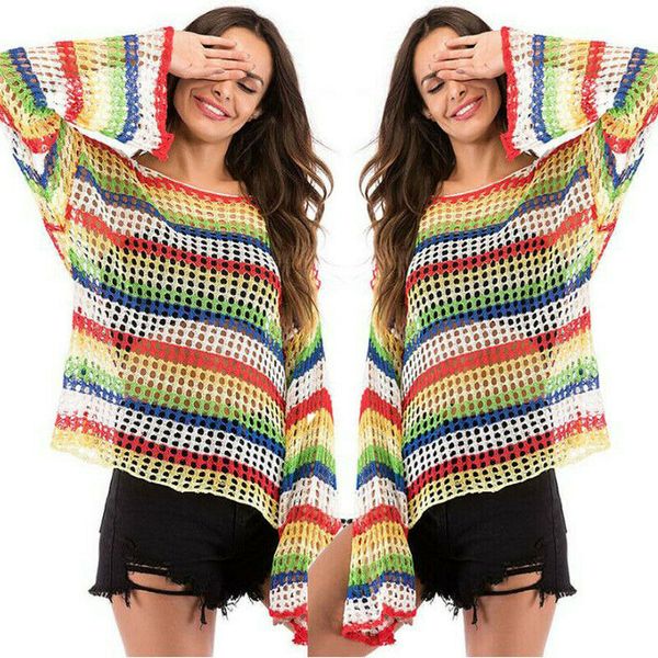 new style women blouses casual long sleeve see through autumn hollow out lady multicolor rainbow color blouse fashion 2019, White
new style women blouses casual long sleeve see through autumn hollow out lady multicolor rainbow color blouse fashion 2019, White