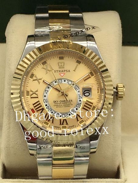 men's luxury gold steel watch men 2813 automatic champagne roman dial 326933 sky dweller gmt sapphire luminous 326938 326935 mens watch, Slivery;brown
men's luxury gold steel watch men 2813 automatic champagne roman dial 326933 sky dweller gmt sapphire luminous 326938 326935 mens watch, Slivery;brown