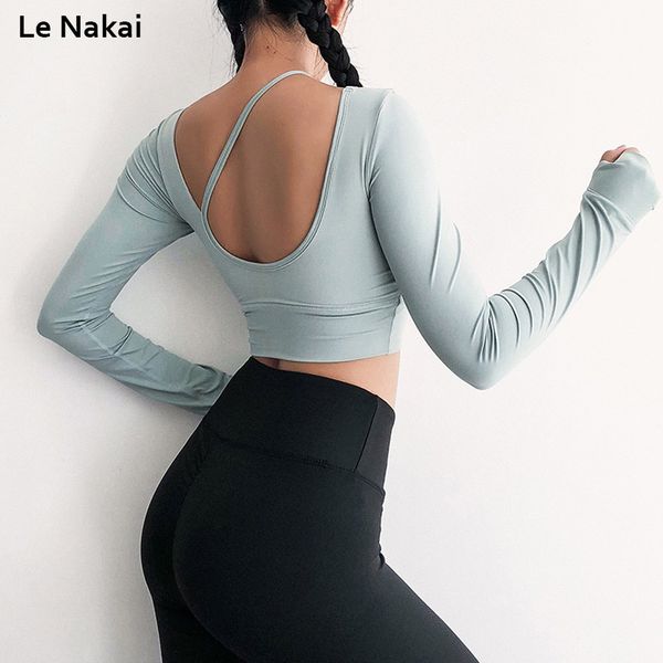 le nakai women's long sleeves yoga workout gym crop strappy yoga shirts fitness gym for women activewear, White;red
le nakai women's long sleeves yoga workout gym crop strappy yoga shirts fitness gym for women activewear, White;red