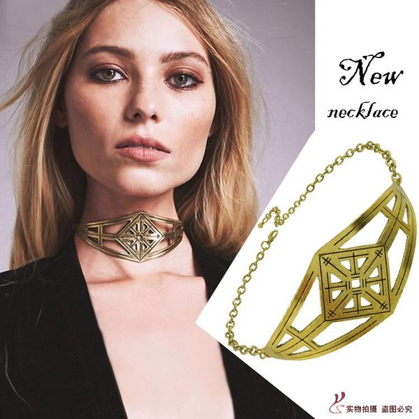 n1967 europe and america geometric pattern neck ring rhombus hollow out short necklace collar, Black
n1967 europe and america geometric pattern neck ring rhombus hollow out short necklace collar, Black
