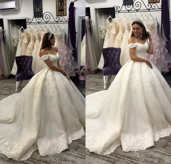 bohemian ball gown luxury wedding dresses satin lace applique beads formal dress off shoulder sleeveless sweep train bridal gowns, White
bohemian ball gown luxury wedding dresses satin lace applique beads formal dress off shoulder sleeveless sweep train bridal gowns, White