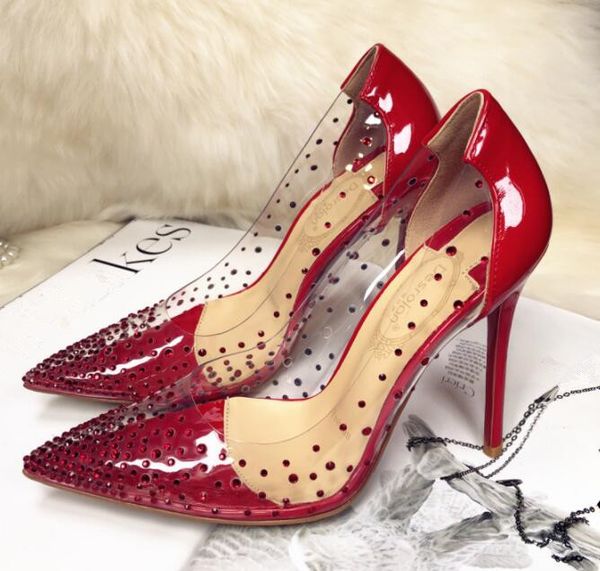 crystal studded clear pvc women pumps 2020 red sole slip-on fashion party/wedding high heels women, Black
crystal studded clear pvc women pumps 2020 red sole slip-on fashion party/wedding high heels women, Black