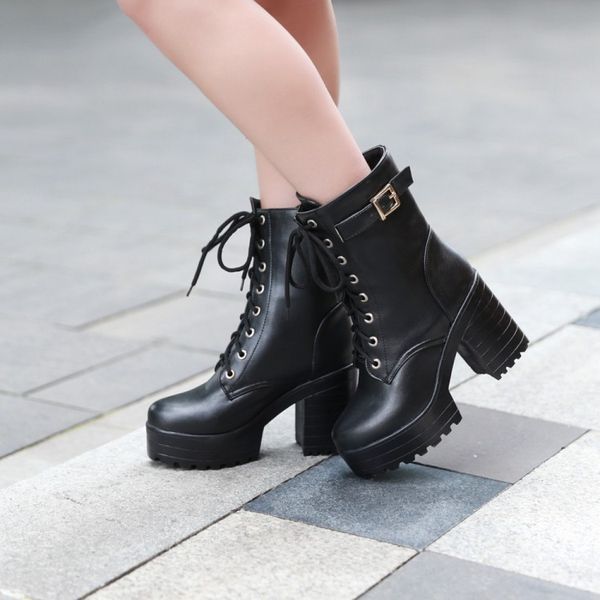 10cm chunky high heels platform martin boots fashion round toe lace-up buckle ankle knight booties women winter shoes, Black
10cm chunky high heels platform martin boots fashion round toe lace-up buckle ankle knight booties women winter shoes, Black