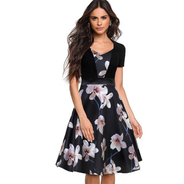 nice-forever retro elegant floral printed patchwork dresses celebrity women a-line flrae dress btya033, Black;gray
nice-forever retro elegant floral printed patchwork dresses celebrity women a-line flrae dress btya033, Black;gray