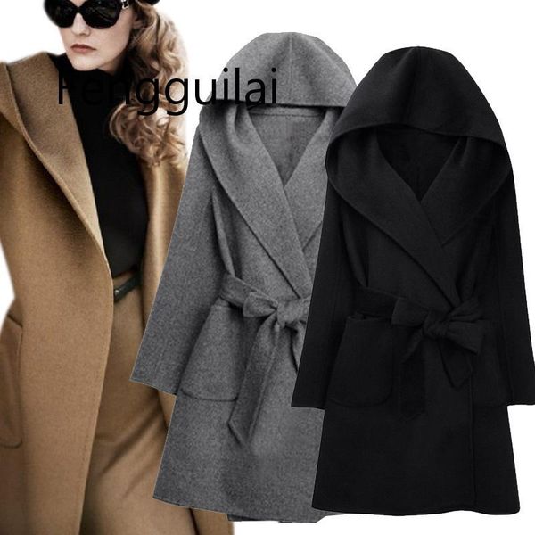 women's wool & blends 2021 fashion winter autumn women coat long sleeve two sides wear belted loose warm woolen jacket hooded outerwear, Black
women's wool & blends 2021 fashion winter autumn women coat long sleeve two sides wear belted loose warm woolen jacket hooded outerwear, Black