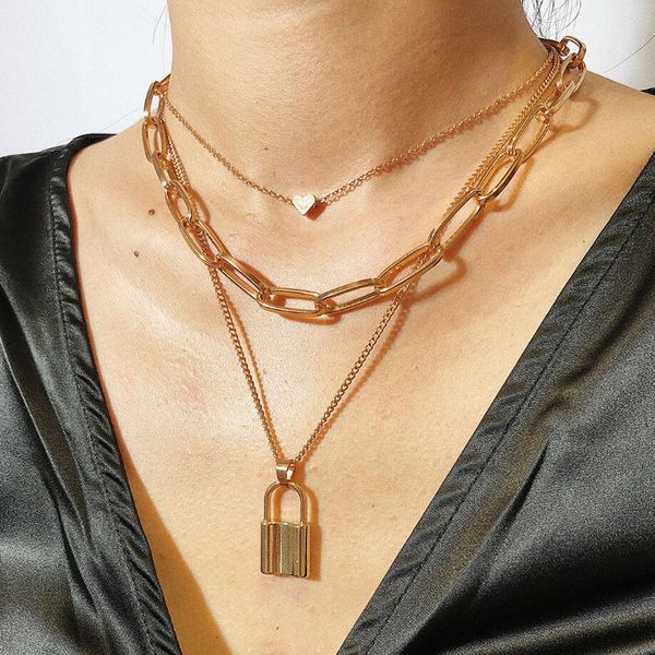 europe and america gold color lock pendant necklace women punk jewelry multilayer chain necklaces & pendants collares, Silver
europe and america gold color lock pendant necklace women punk jewelry multilayer chain necklaces & pendants collares, Silver
