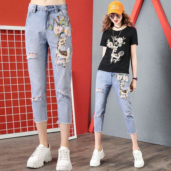 2020 summer women jeans skinny korean zipper straight high waisted hollow out embroidery beading floral office lady pants, Blue
2020 summer women jeans skinny korean zipper straight high waisted hollow out embroidery beading floral office lady pants, Blue
