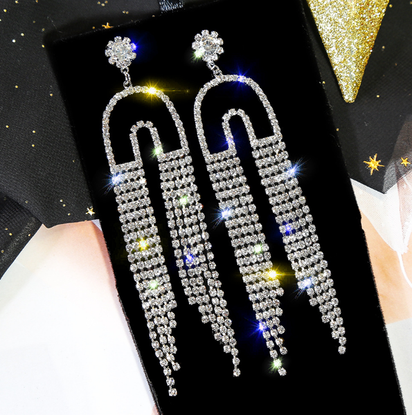 luxury long tassel crystal drop earrings for women 2019 bijoux gold u shaped rhinestone earring banquet weddings jewelry, Silver
luxury long tassel crystal drop earrings for women 2019 bijoux gold u shaped rhinestone earring banquet weddings jewelry, Silver