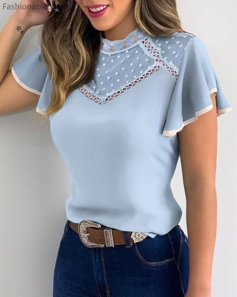 women's blouses & shirts women solid color lace patchwork blouse casual sheer short sleeve chiffon top, White
women's blouses & shirts women solid color lace patchwork blouse casual sheer short sleeve chiffon top, White