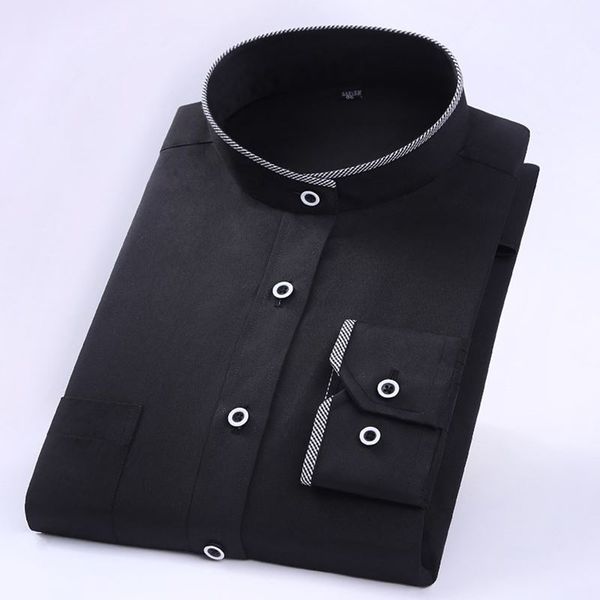 male shirt social slim fit casual mandarin collar long sleeve solid black white dress shirt men clothes plus size 4xl, White;black
male shirt social slim fit casual mandarin collar long sleeve solid black white dress shirt men clothes plus size 4xl, White;black