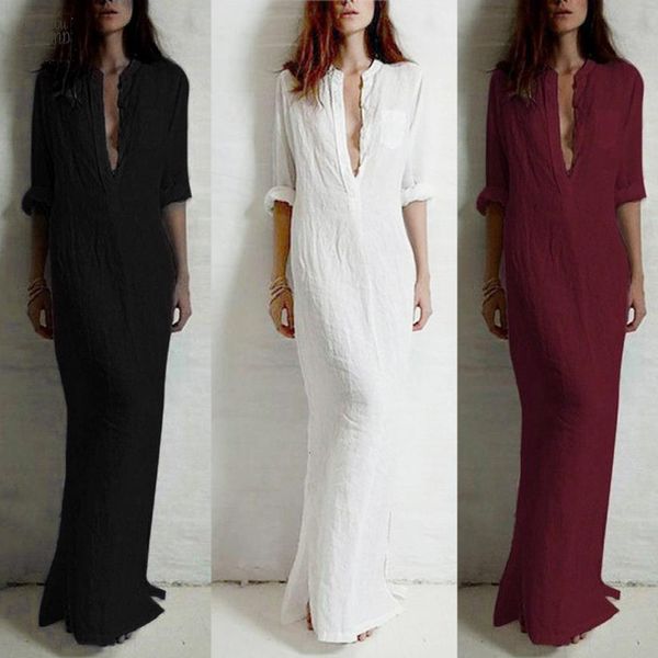 new fashion womens solid casual long sleeve v-neckline solid designer maxi dress vestido boho beach dresses long clothes, Black;gray
new fashion womens solid casual long sleeve v-neckline solid designer maxi dress vestido boho beach dresses long clothes, Black;gray