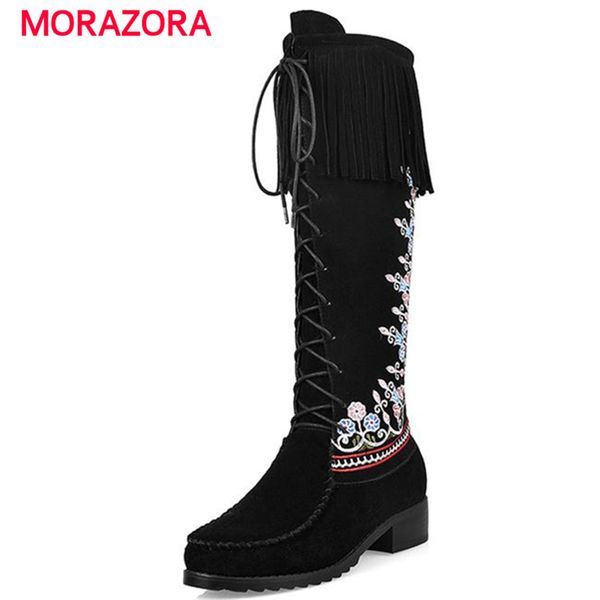 morazora new china's style knee high boots flowers embroidery spring autumn boots for women zipper cow suede med heels, Black
morazora new china's style knee high boots flowers embroidery spring autumn boots for women zipper cow suede med heels, Black