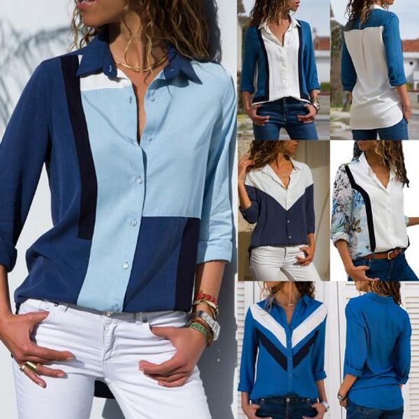 2019 spring and summer womens shirt european style new chiffon shirt long sleeved solid color stitching v neck ladies tops, White
2019 spring and summer womens shirt european style new chiffon shirt long sleeved solid color stitching v neck ladies tops, White