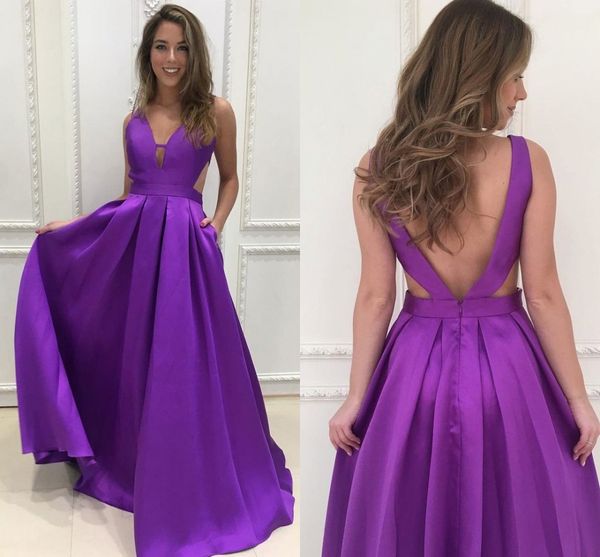 deep v neck backless evening formal dress long purple with pockets satin a line pleated floor length prom pageant dress, Black;red
deep v neck backless evening formal dress long purple with pockets satin a line pleated floor length prom pageant dress, Black;red