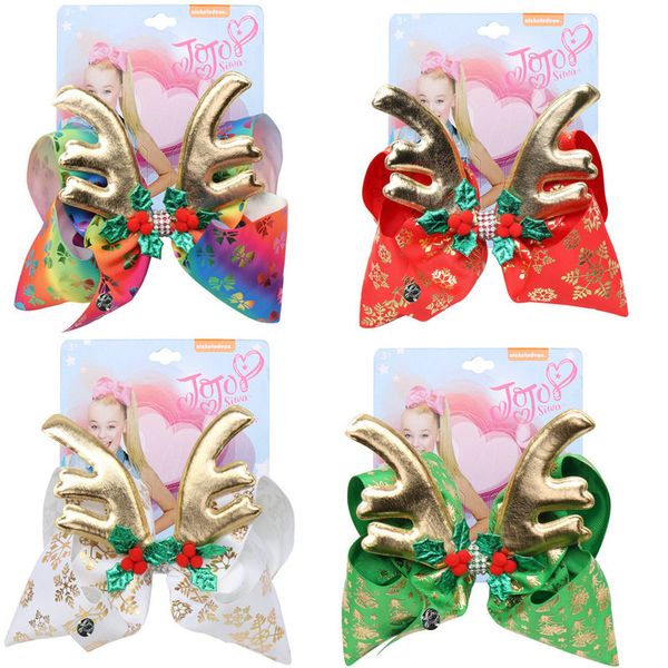 

New jojo iwa hair bow 7 inch children 039 print big bow chri tma gift gold antler diamond encru ted hairpin warped girl hair acce ori, Slivery;white