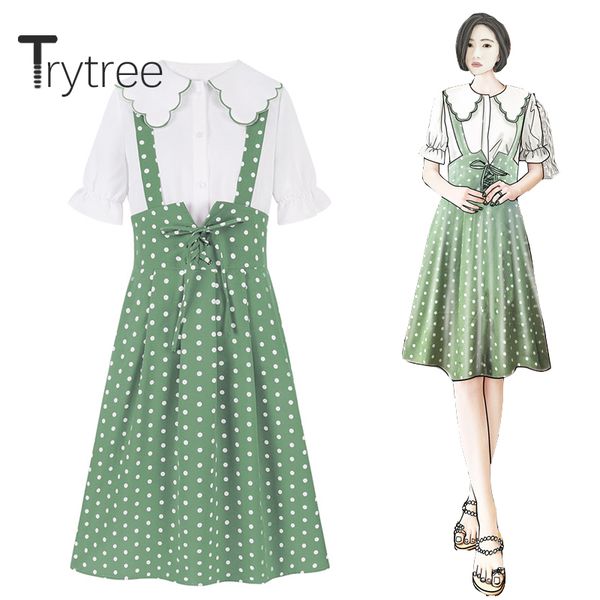 trytree 2020 summer women two piece set casual peter pan collar single breasted + dress a-line dot fashion set 2 piece, White
trytree 2020 summer women two piece set casual peter pan collar single breasted + dress a-line dot fashion set 2 piece, White