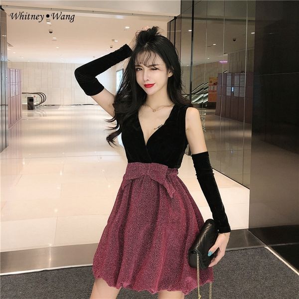 whitney wang 2019 fashion deep v-neck colors contrast shimmer ball gown dress women night club dress party dresses, Black;pink
whitney wang 2019 fashion deep v-neck colors contrast shimmer ball gown dress women night club dress party dresses, Black;pink