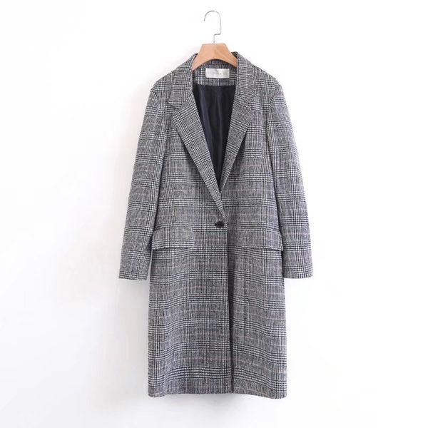 europe and the united states new fashion wild houndstooth one button plaid long woolen coat women al374, Black
europe and the united states new fashion wild houndstooth one button plaid long woolen coat women al374, Black